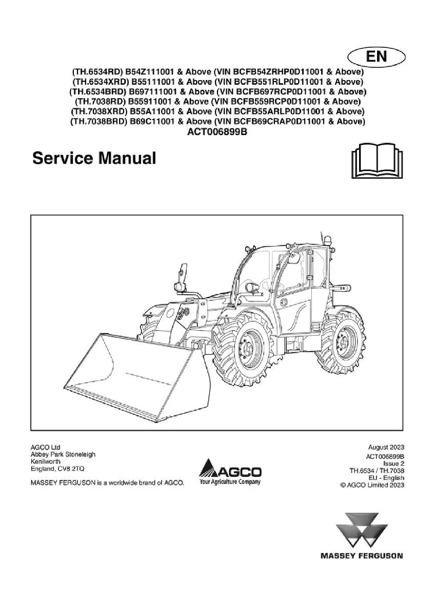 Massey ferguson Th 6534 7038 rd xrd brd Telescopic handler Service Manual PDF | Workshop Repair | Instant Download