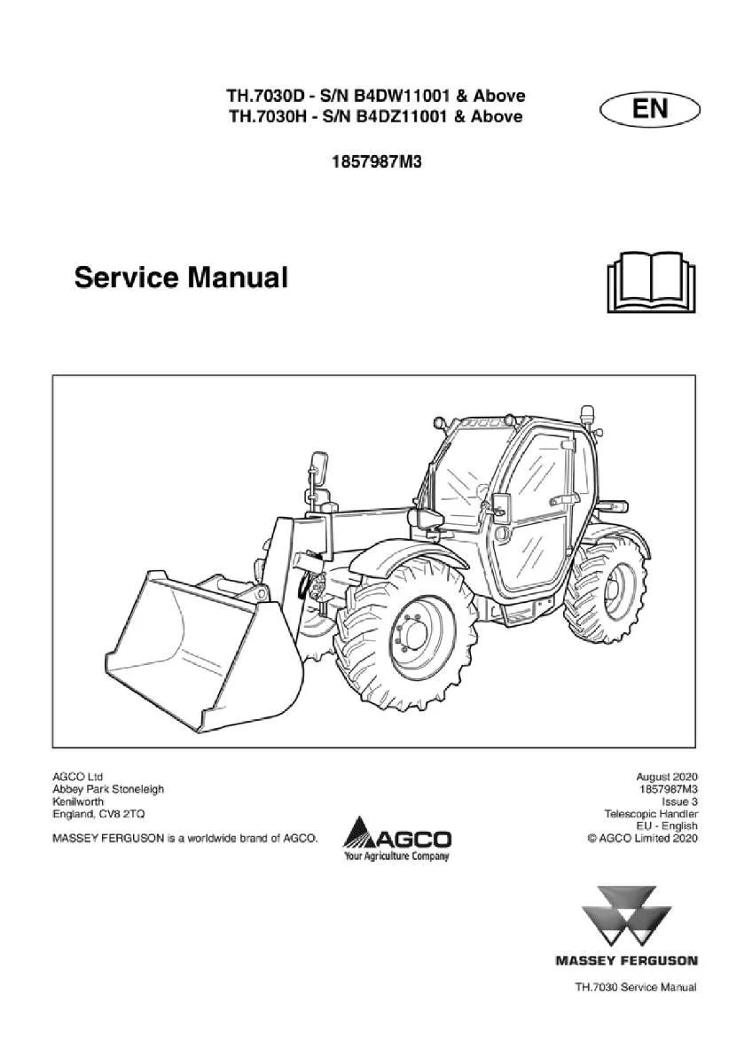 Massey ferguson Th 7030d 7030h stage 4 tier4f Telescopic handler Service Manual PDF | Workshop Repair | Instant Download