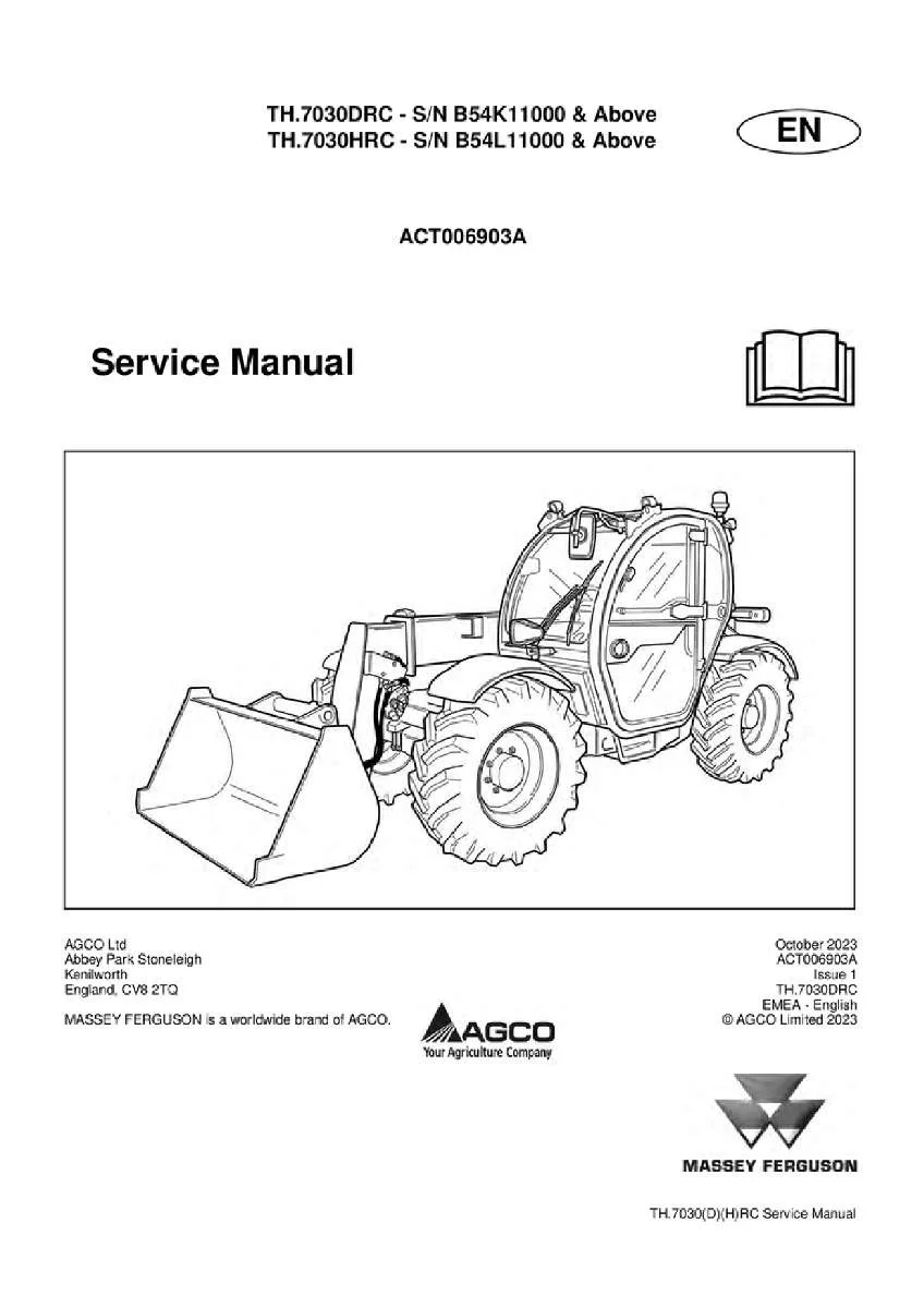 Massey ferguson Th 7030drc 7030hrc stage 5 Telescopic handler Service Manual PDF | Workshop Repair | Instant Download