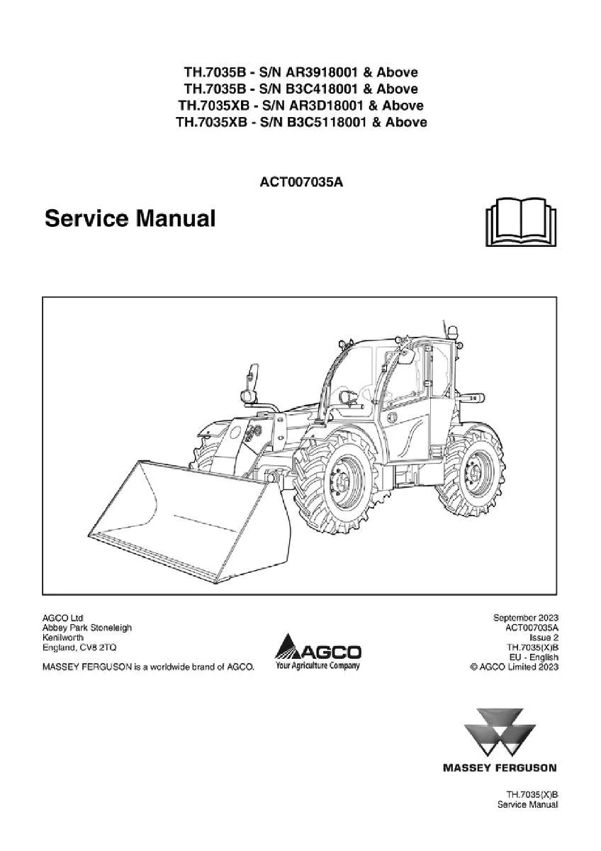 Massey ferguson Th 7035b 7035xb new cab stage 3a tier3 Telescopic handler Service Manual PDF | Workshop Repair | Instant Download