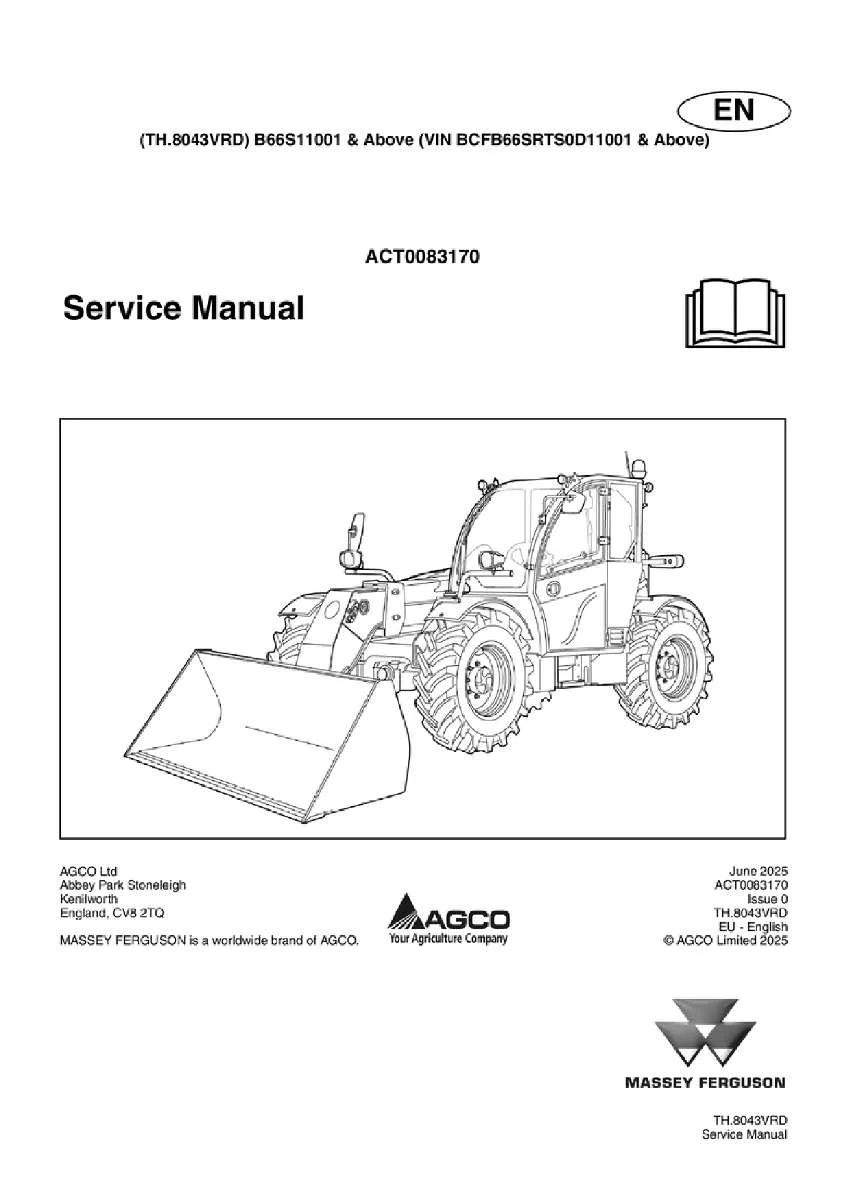 Massey ferguson Th 8043 vrd Telescopic handler Service Manual PDF | Workshop Repair | Instant Download