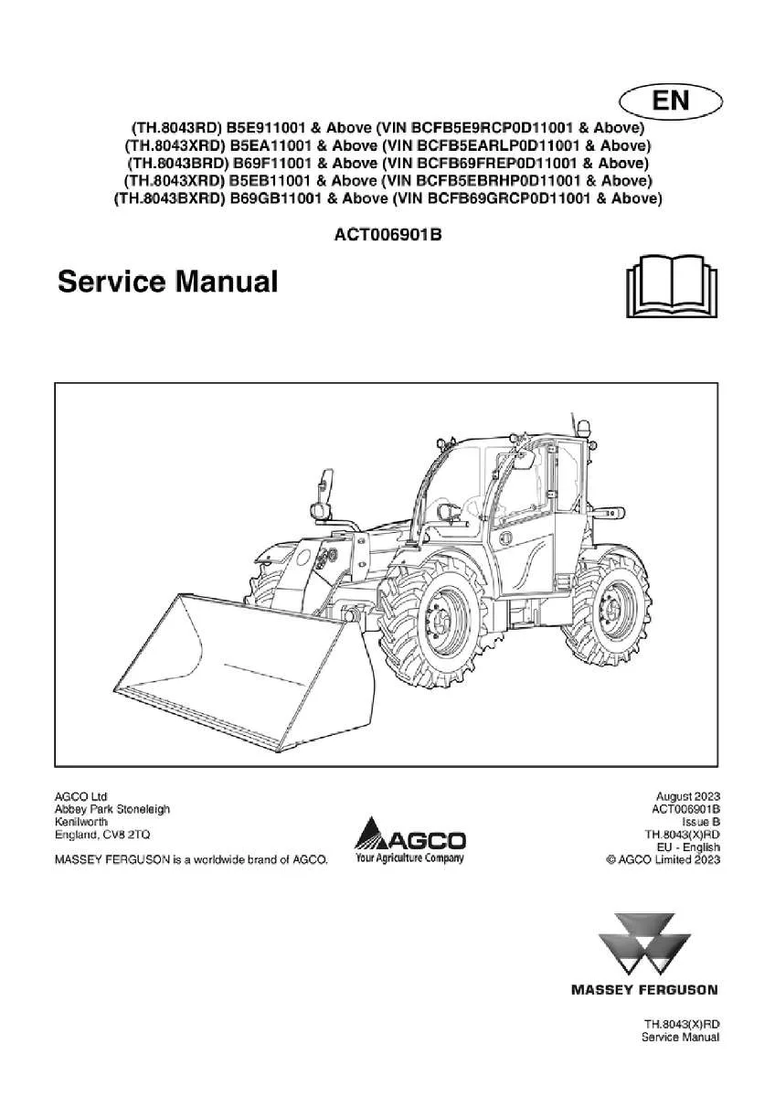 Massey ferguson Th 8043rd 8043brd 8043xrd 8043bxrd stage 5 Telescopic handler Service Manual PDF | Workshop Repair | Instant Download