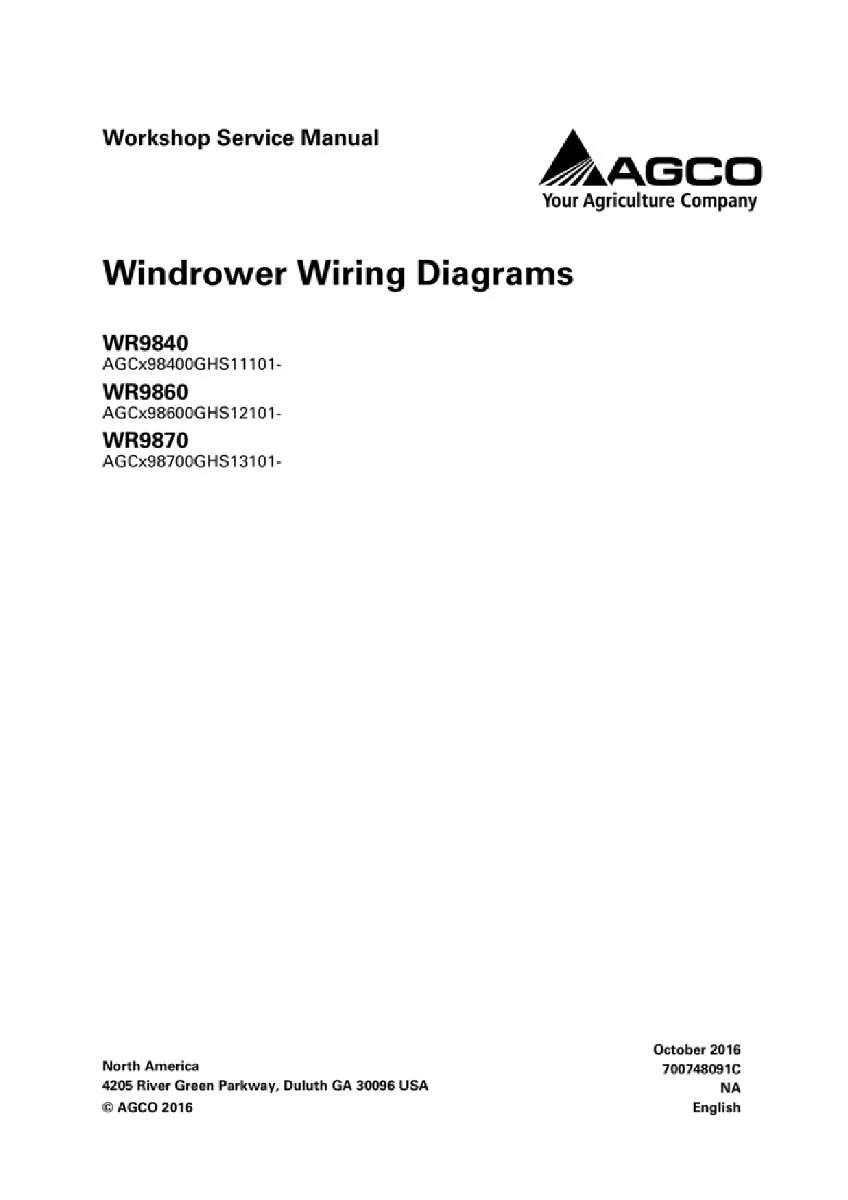 Massey ferguson Wr9840 wr9860 wr9870 windrower Tractor Wiring diagrams PDF | Instant Download
