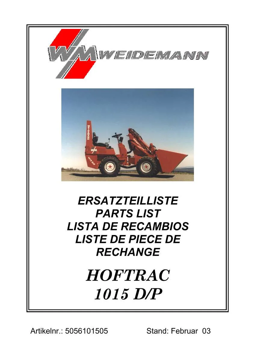 Weidemann HOFTRAC 1015 D/P Parts List | Instant PDF Download