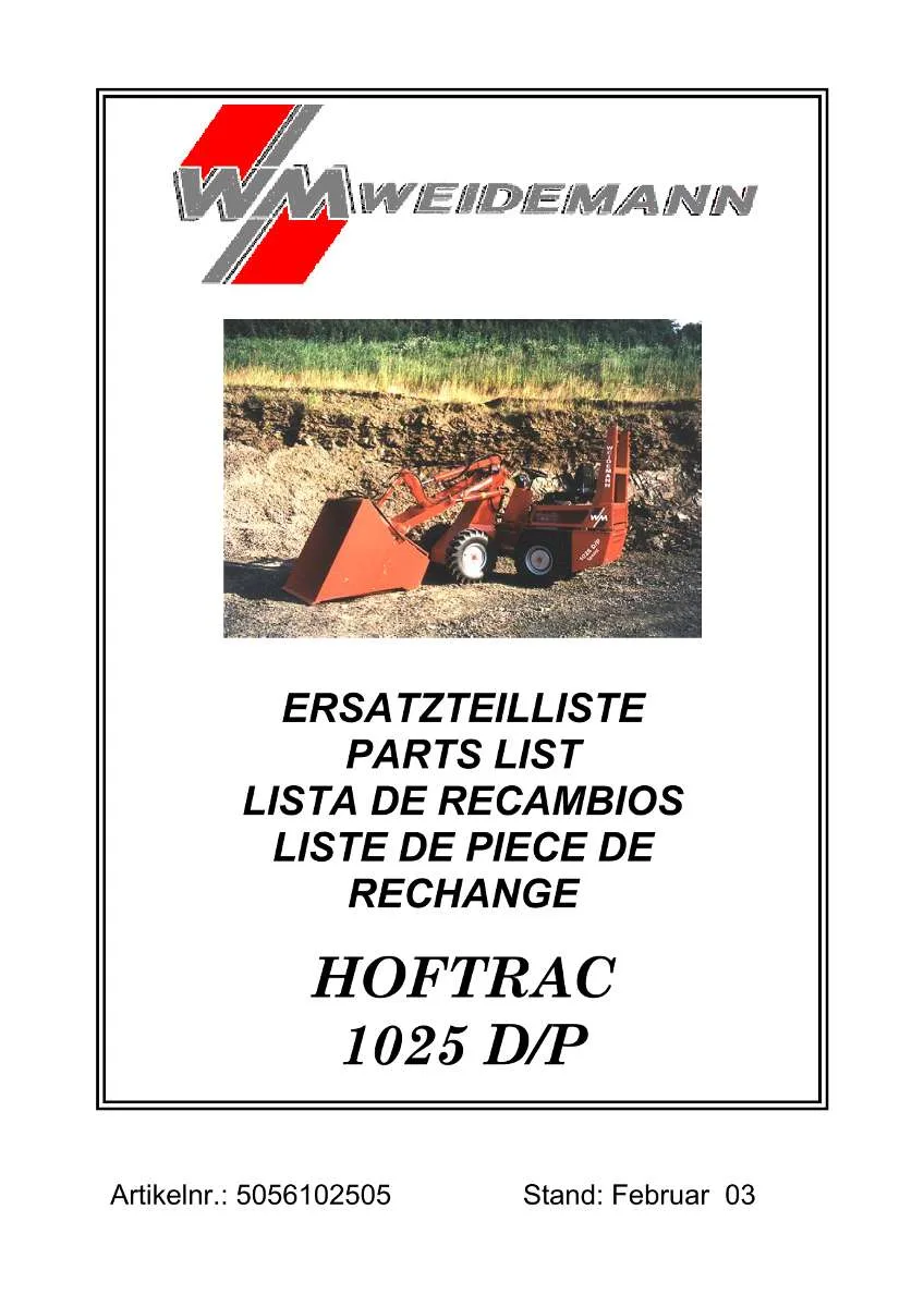 Weidemann HOFTRAC 1025 D/P Parts List | Instant PDF Download