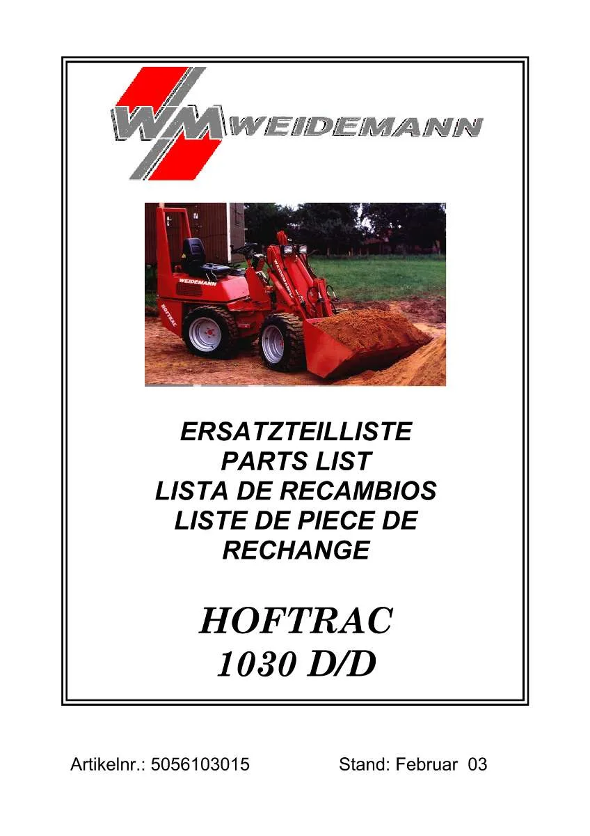 Weidemann HOFTRAC 1030 D/P Parts List | Instant PDF Download