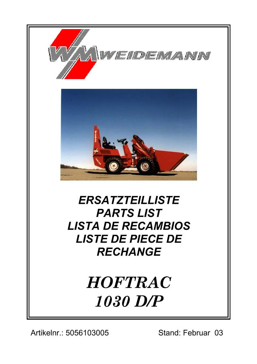 Weidemann HOFTRAC 1030 D/D Parts List | Instant PDF Download