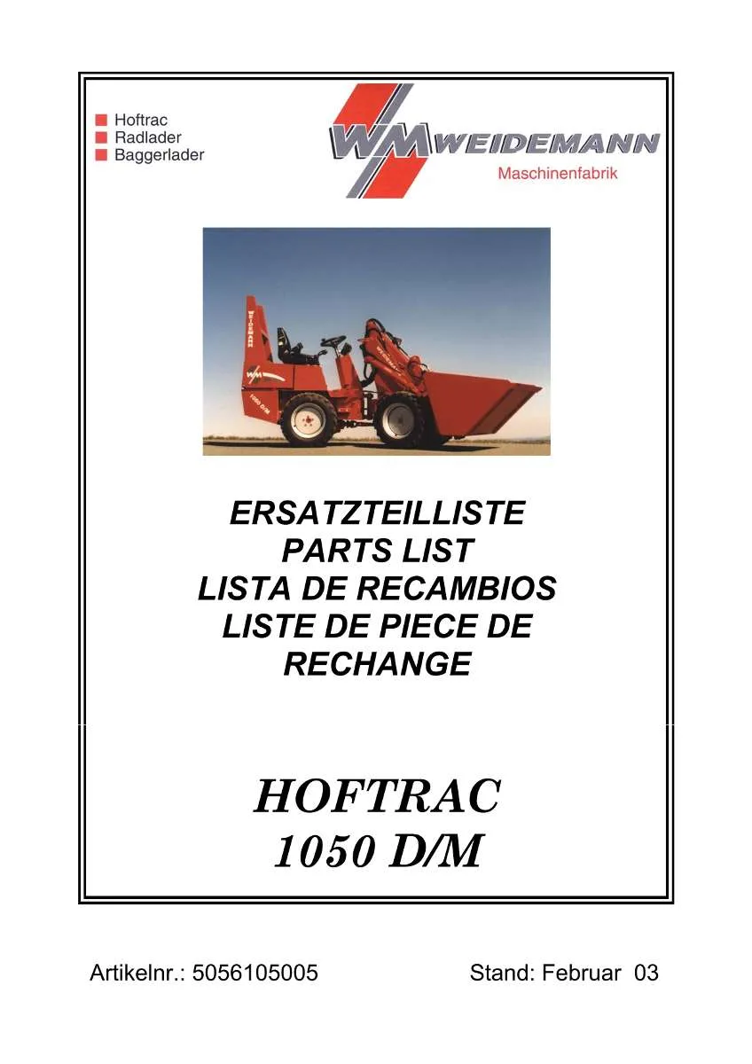 Weidemann HOFTRAC 1050 D/M Parts List | Instant PDF Download