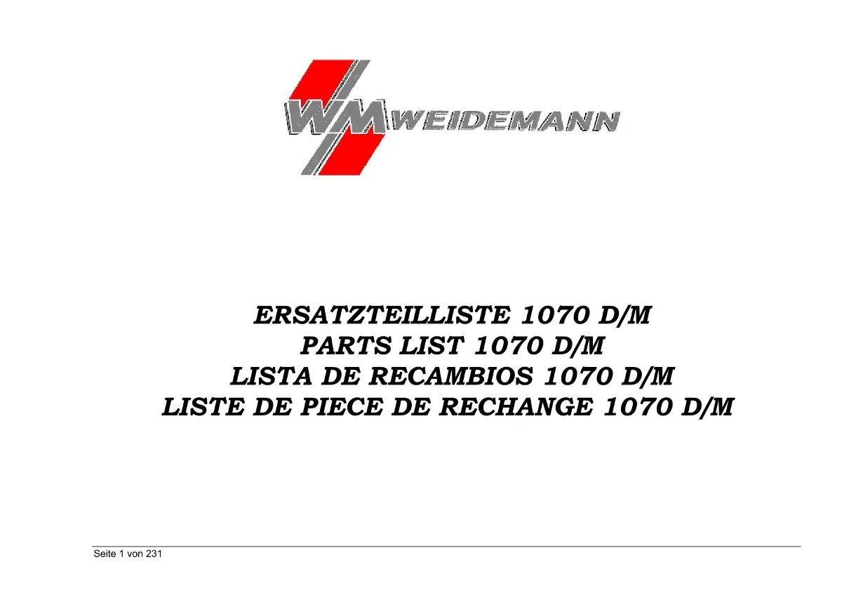 Weidemann HOFTRAC 1070 D/M Parts List | Instant PDF Download