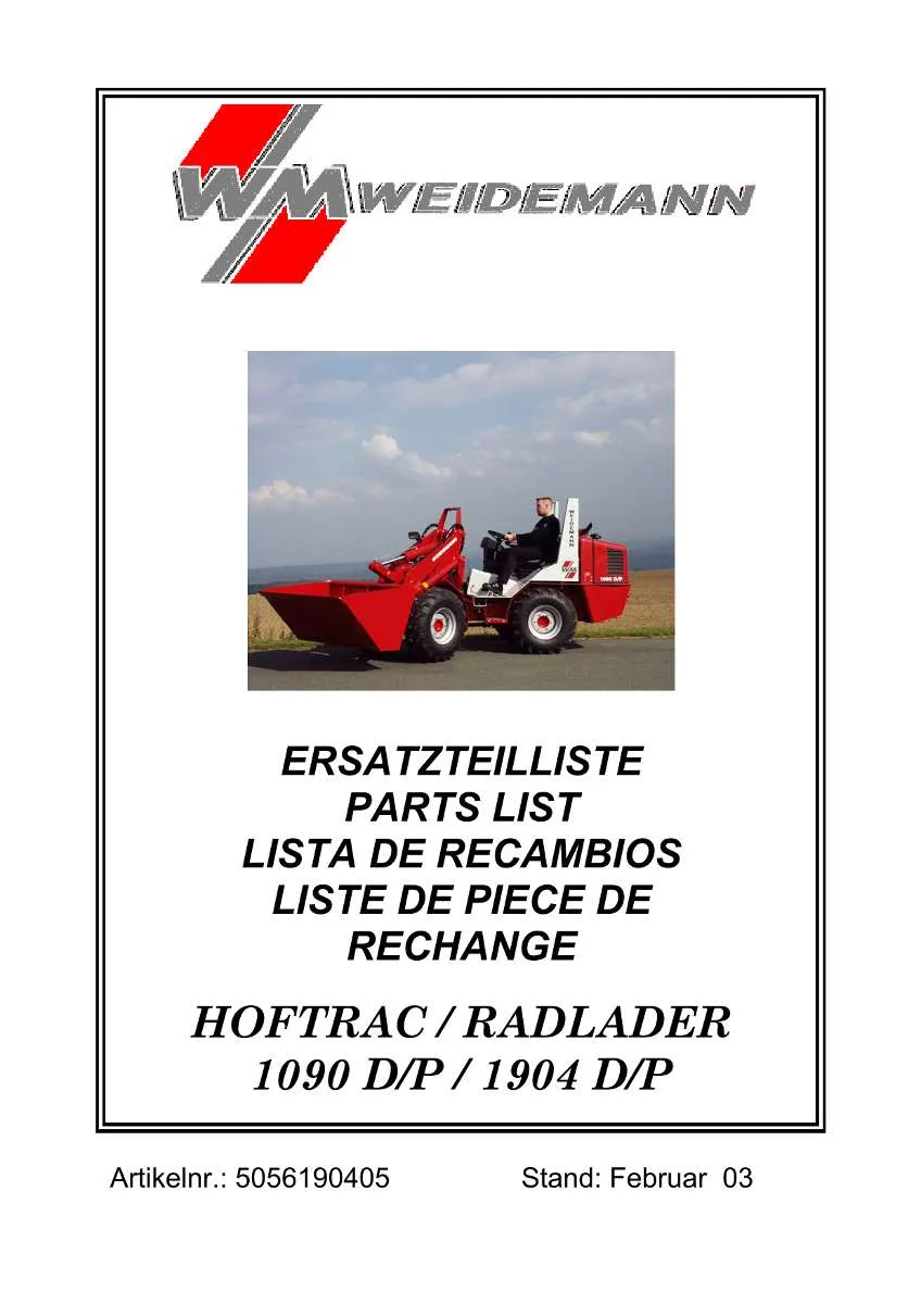 Weidemann HOFTRAC 1090 D/P, 1904 D/P Parts List | Instant PDF Download