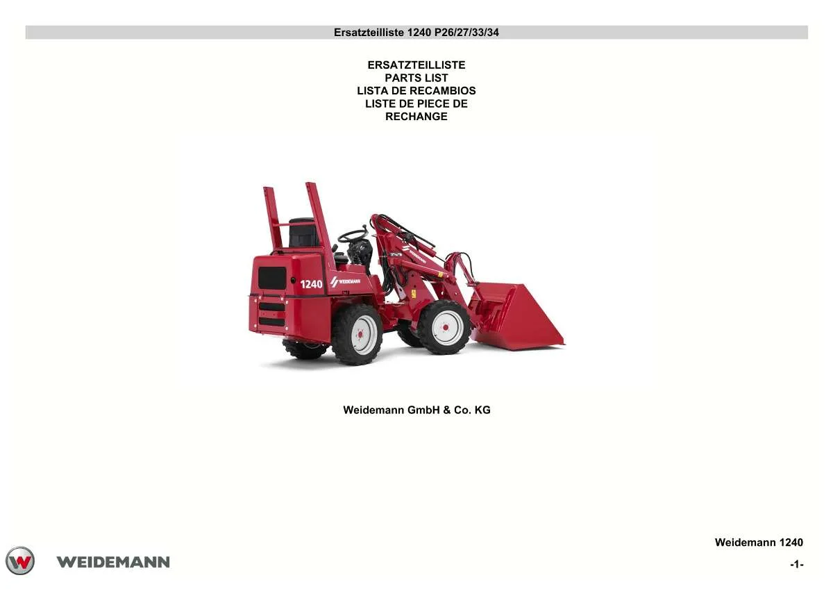 Weidemann Wheel Loader 1240 P26/27/33/34 Parts List | Instant PDF Download