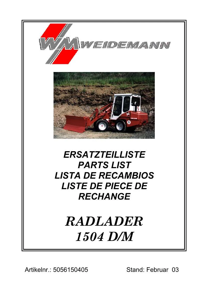 Weidemann Wheel Loader 1504 D/M Parts List | Instant PDF Download