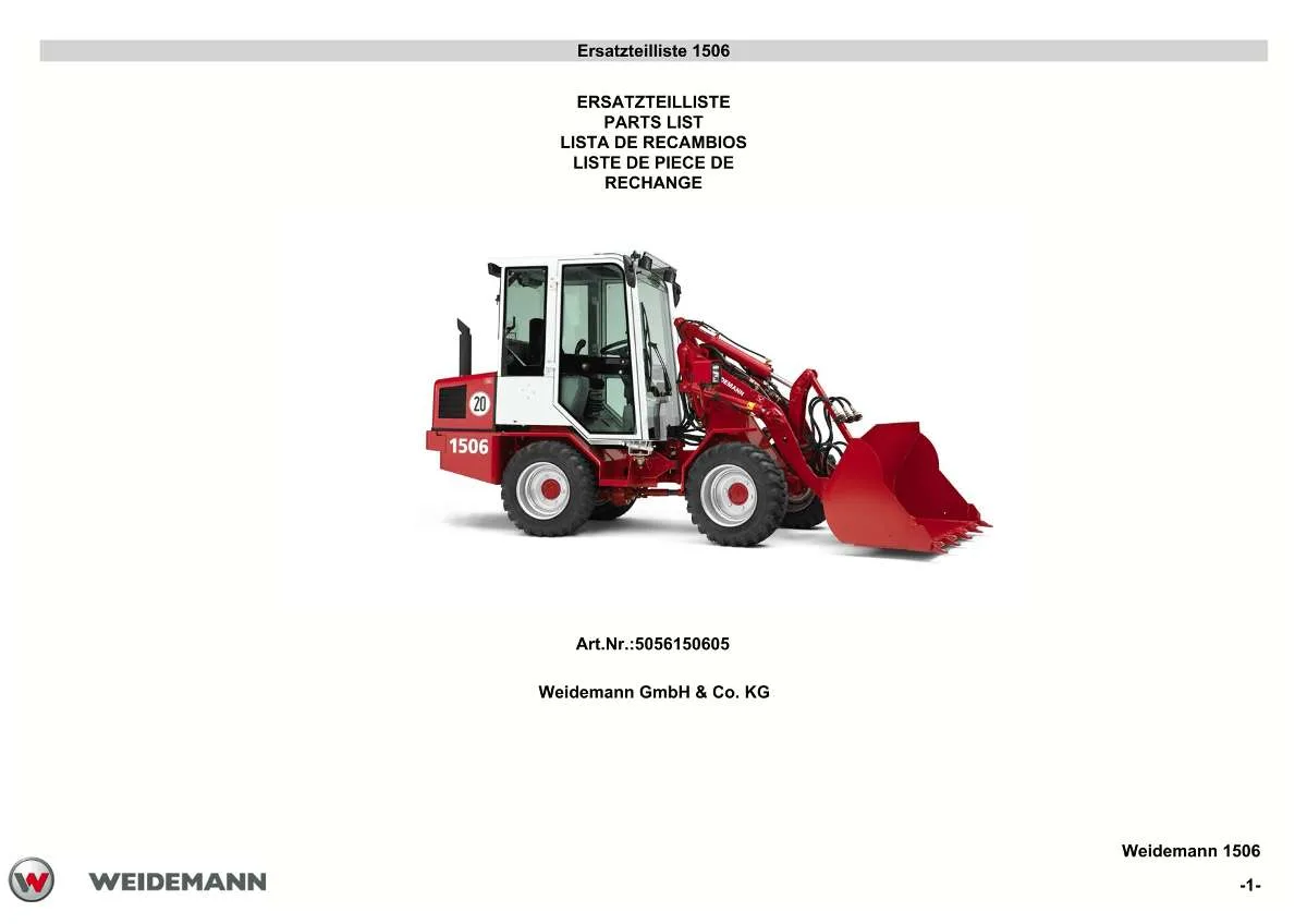 Weidemann Wheel Loader 1506 Parts List | Instant PDF Download
