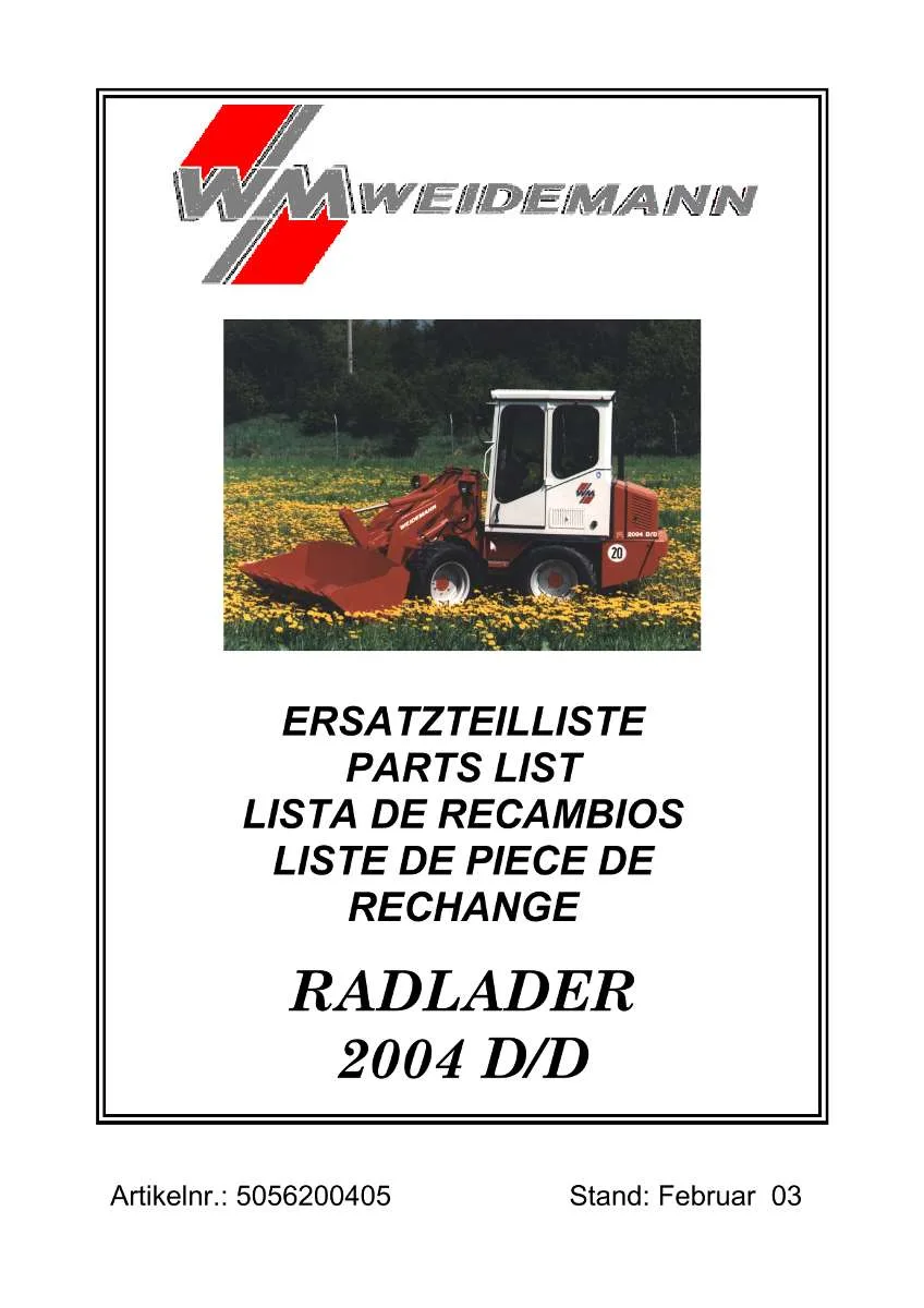 Weidemann Wheel Loader 2004 D/D Parts List | Instant PDF Download