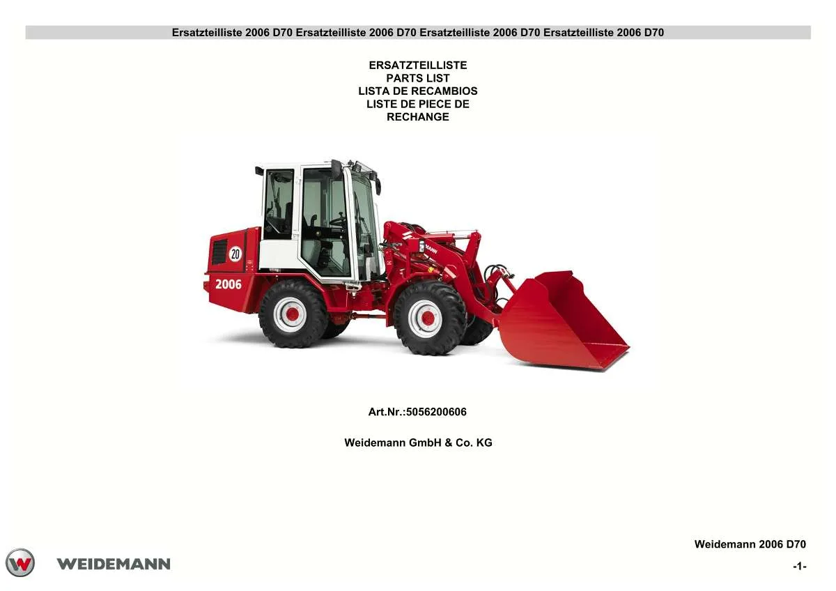 Weidemann Wheel Loader 2006 D70 Parts List | Instant PDF Download