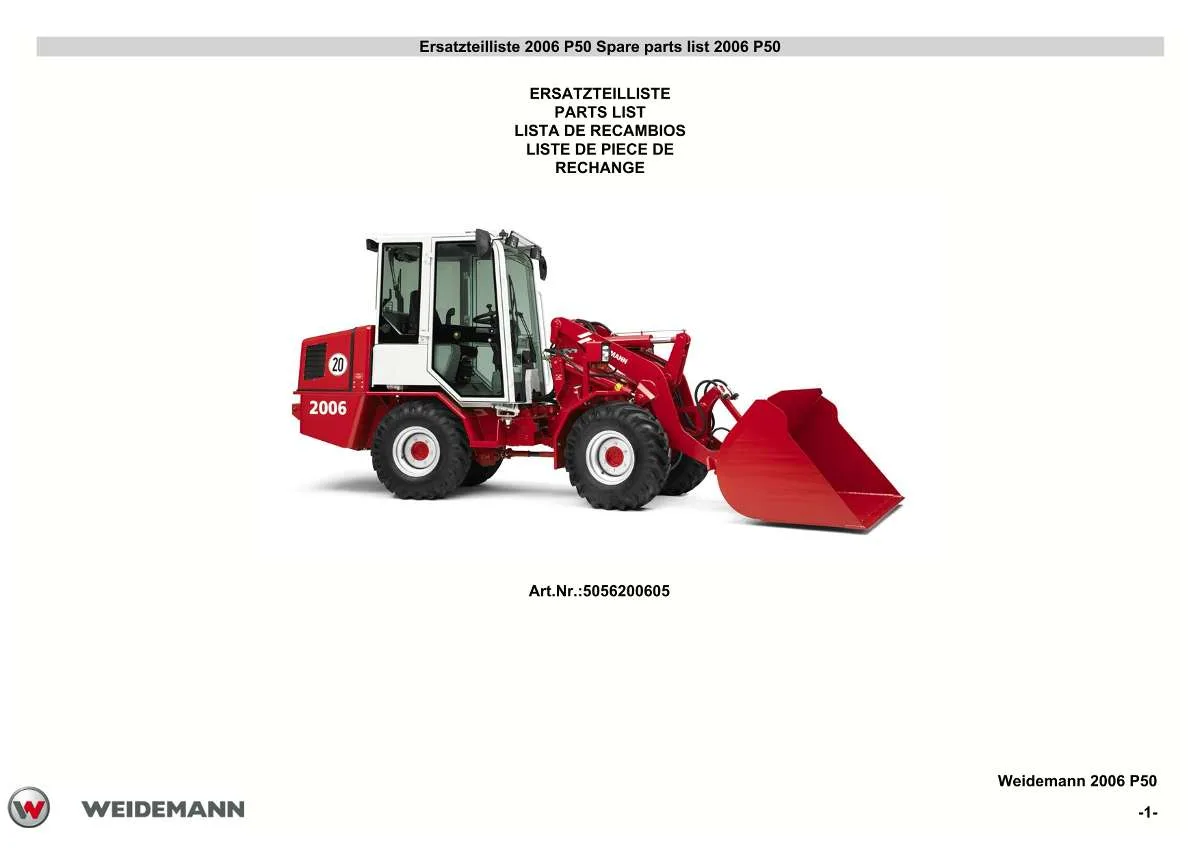 Weidemann Wheel Loader 2006 P50 Parts List | Instant PDF Download