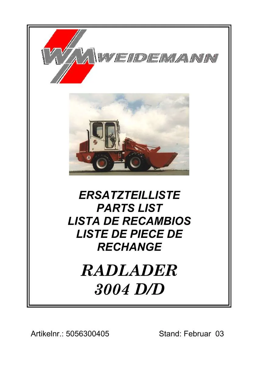 Weidemann Wheel Loader 3004 D/D Parts List | Instant PDF Download