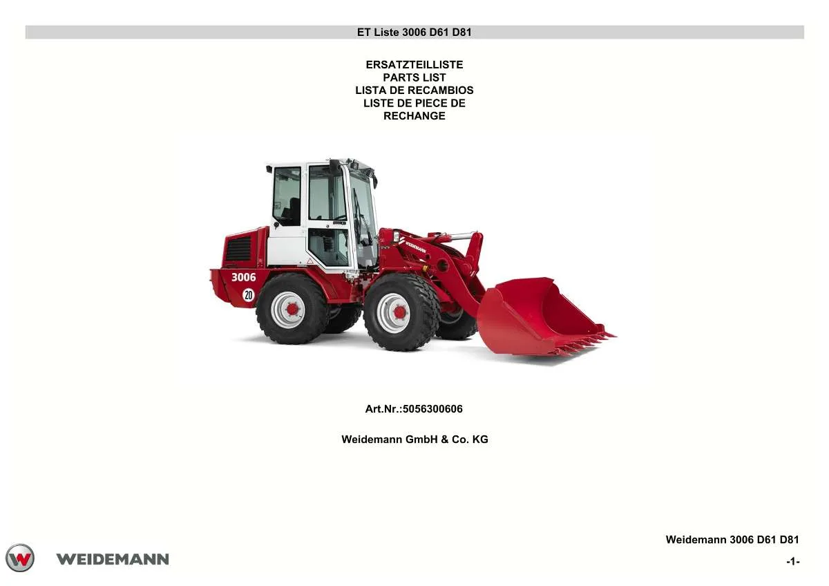 Weidemann Wheel Loader 3006 D61 D81 Parts List | Instant PDF Download