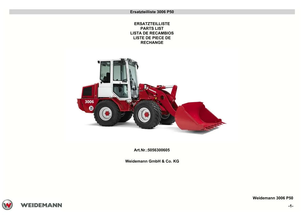 Weidemann Wheel Loader 3006 P50 Parts List | Instant PDF Download