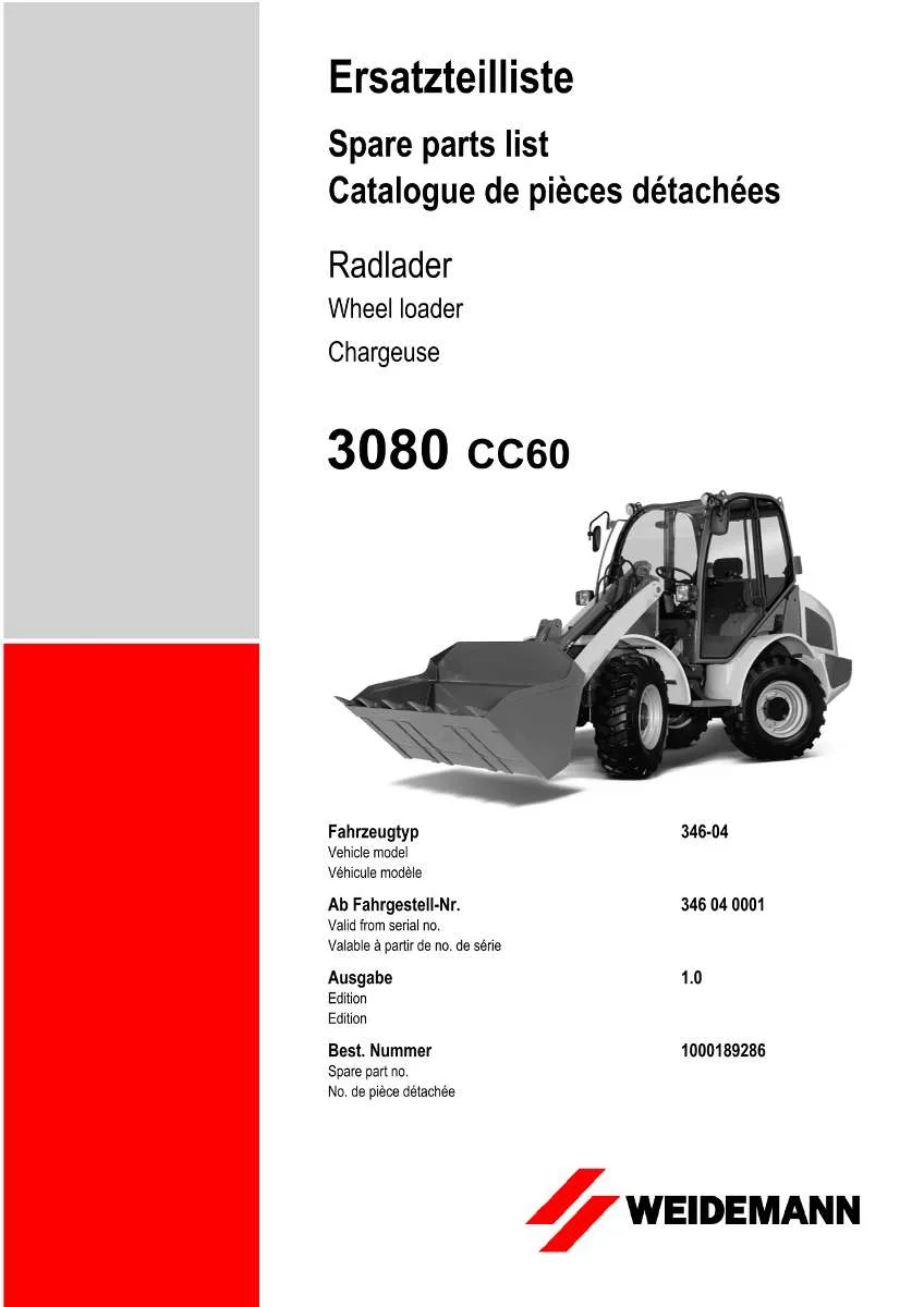 Weidemann Wheel Loader 3080 CC 60 Parts List | Instant PDF Download