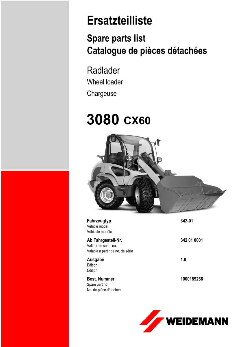 Weidemann Wheel Loader 3080 CX 60 Parts List | Instant PDF Download
