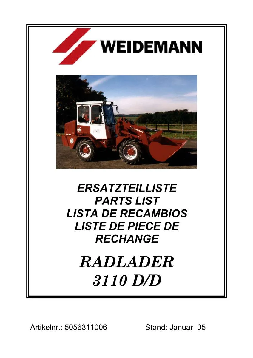 Weidemann Wheel Loader 3110 D/D Parts List | Instant PDF Download