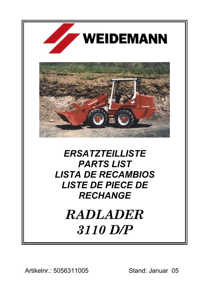Weidemann Wheel Loader 3110 DP Parts List | Instant PDF Download