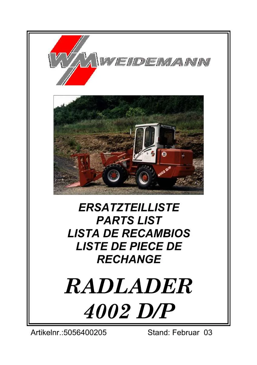 Weidemann Wheel Loader 4002 DP Parts List | Instant PDF Download