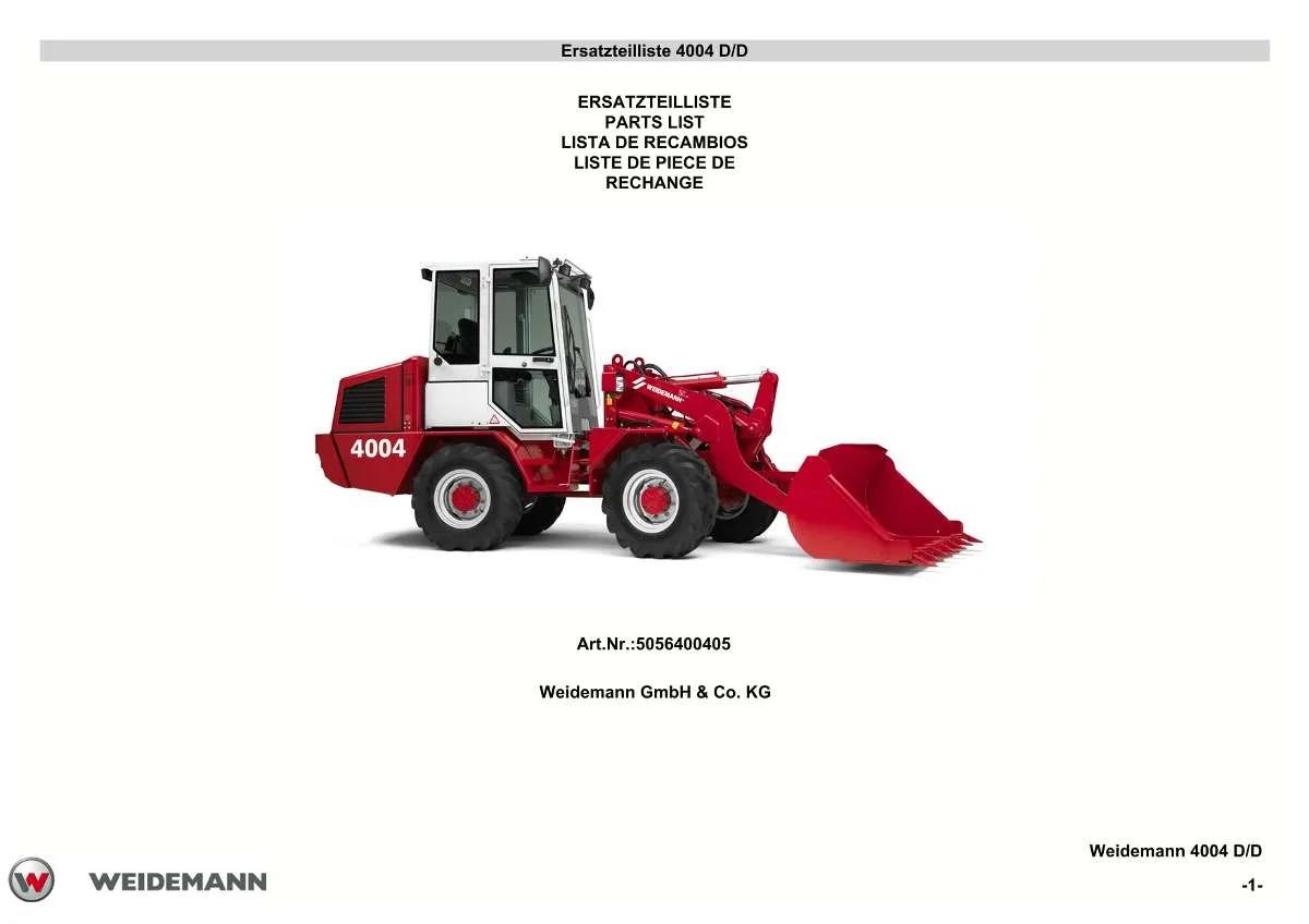 Weidemann Wheel Loader 4004 D Parts List | Instant PDF Download