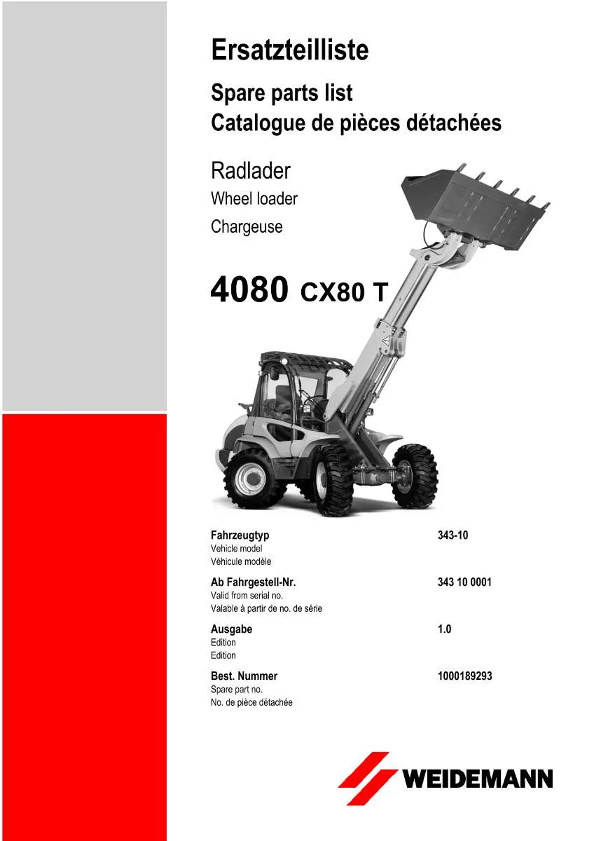 Weidemann Wheel Loader 4080 CX 80 T Parts List | Instant PDF Download