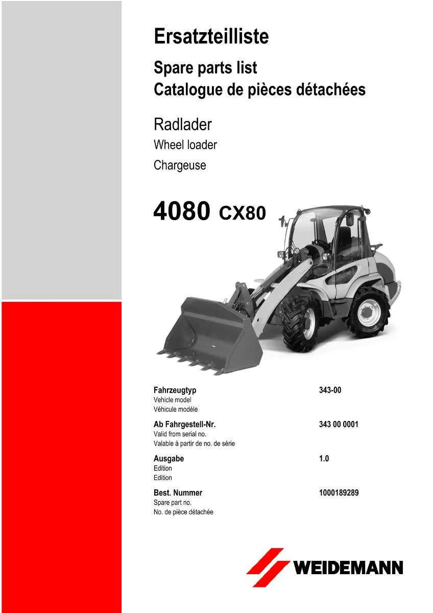 Weidemann Wheel Loader 4080 CX 80 Parts List | Instant PDF Download