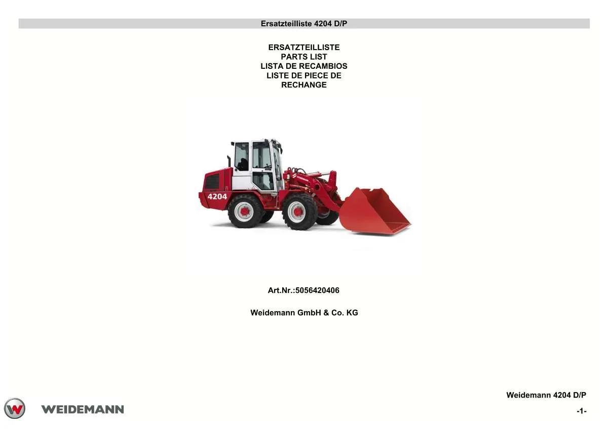 Weidemann Wheel Loader 4204 D Parts List | Instant PDF Download