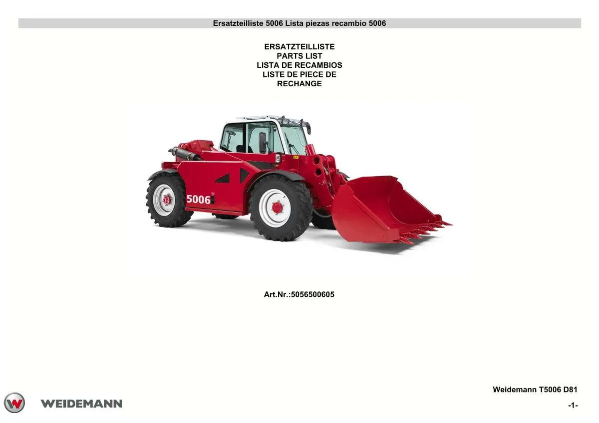 Weidemann Wheel Loader 5006 Parts List | Instant PDF Download