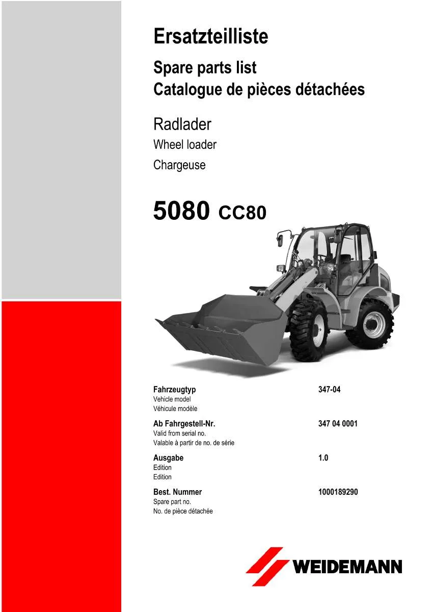 Weidemann Wheel Loader 5080 CC 80 Parts List | Instant PDF Download