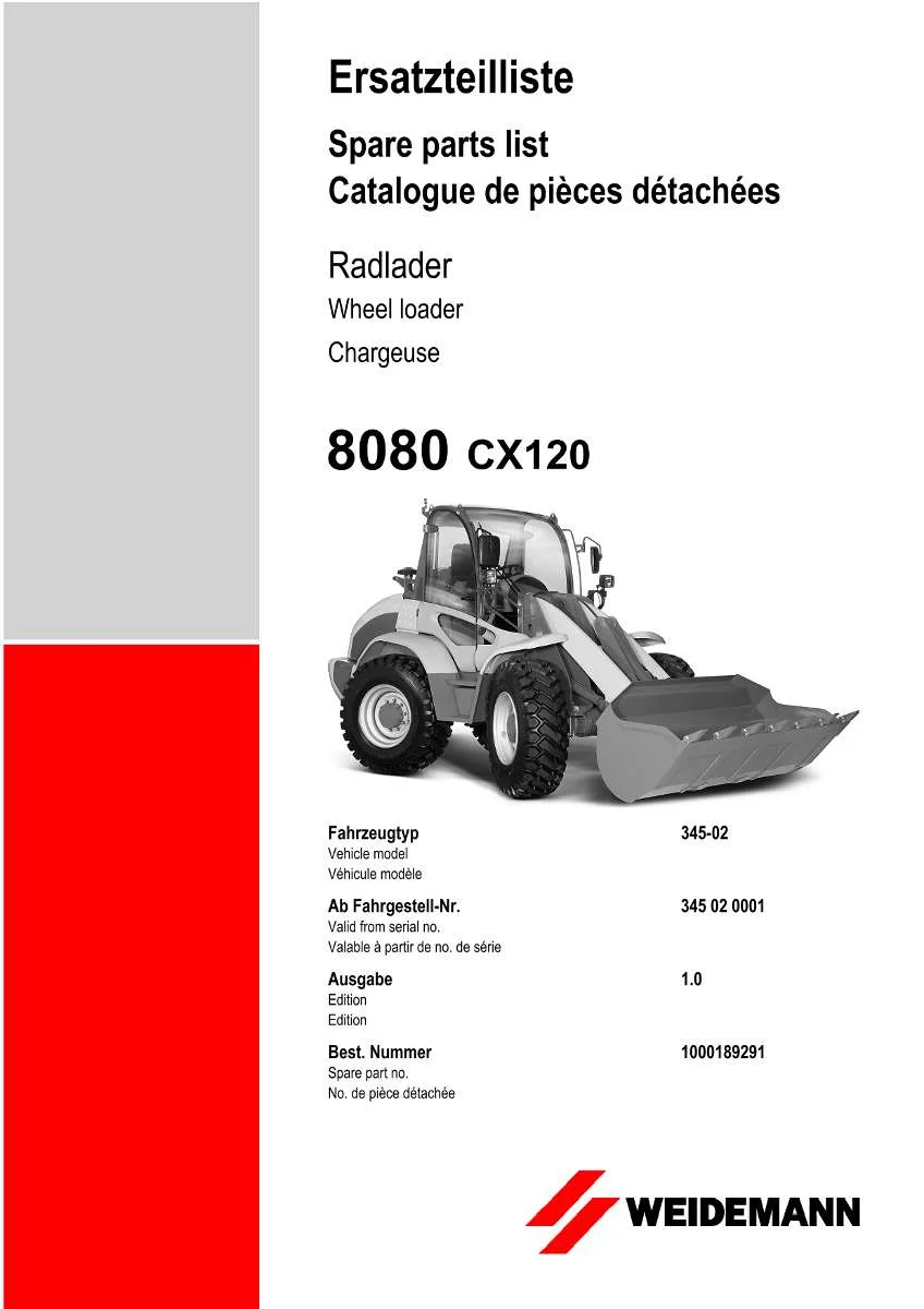 Weidemann Wheel Loader 8080 CX 120 Parts List | Instant PDF Download