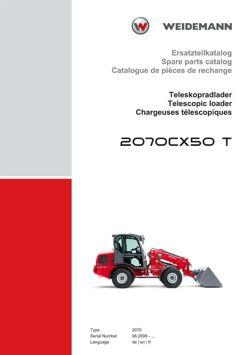 Weidemann Wheel Loader 2070CX50 T Parts List | Instant PDF Download