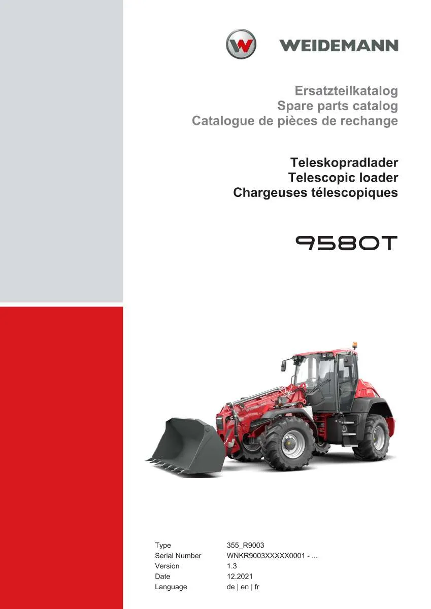 Weidemann Telescopic loader 9580T Parts List | Instant PDF Download