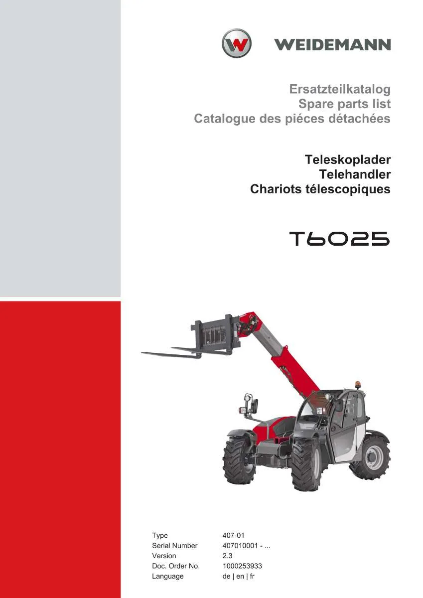 Weidemann Telehandler T6025 Parts List | Instant PDF Download