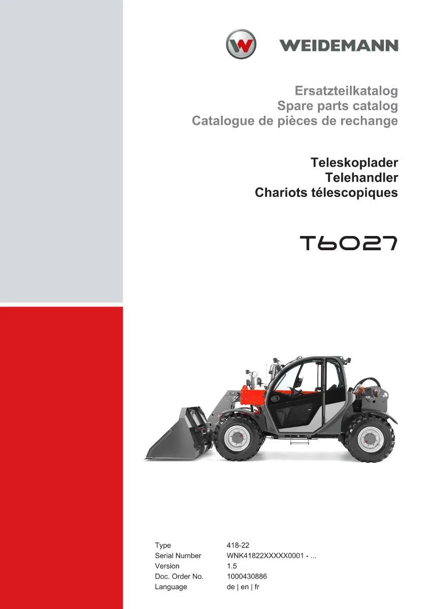 Weidemann Telehandler T6027 Parts List | Instant PDF Download