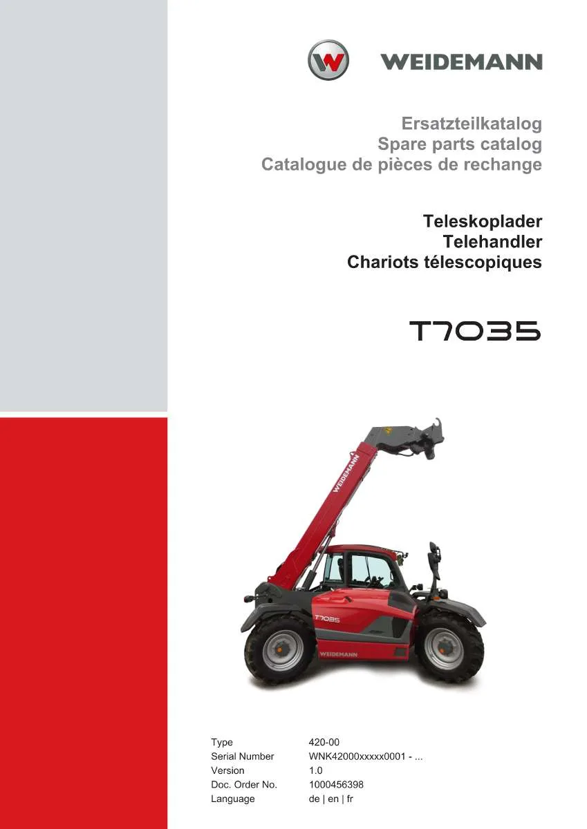 Weidemann Telehandler T7035 Parts List | Instant PDF Download