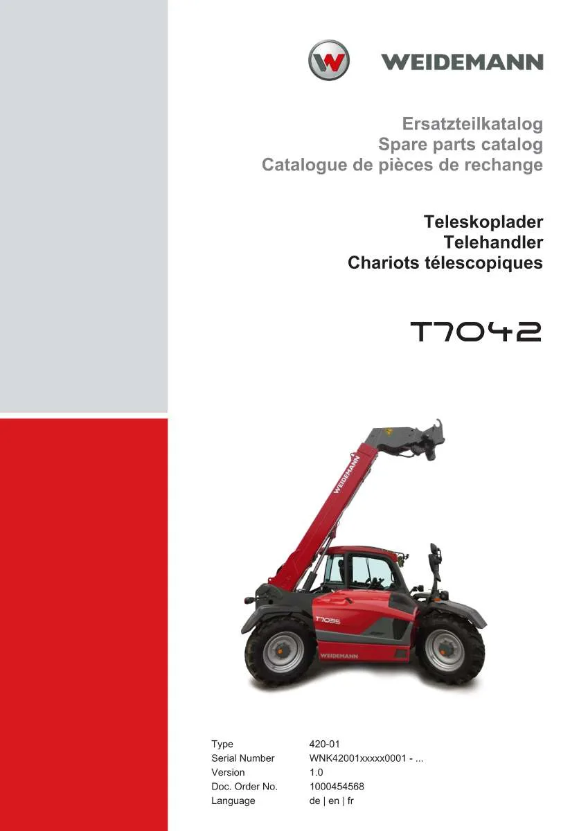 Weidemann Telehandler T7042 Parts List | Instant PDF Download