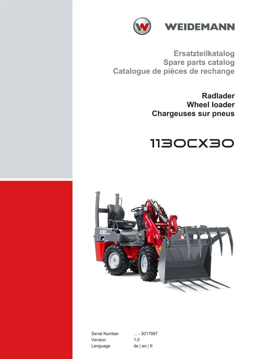 Weidemann Wheel Loader 1130CX30 Parts List | Instant PDF Download