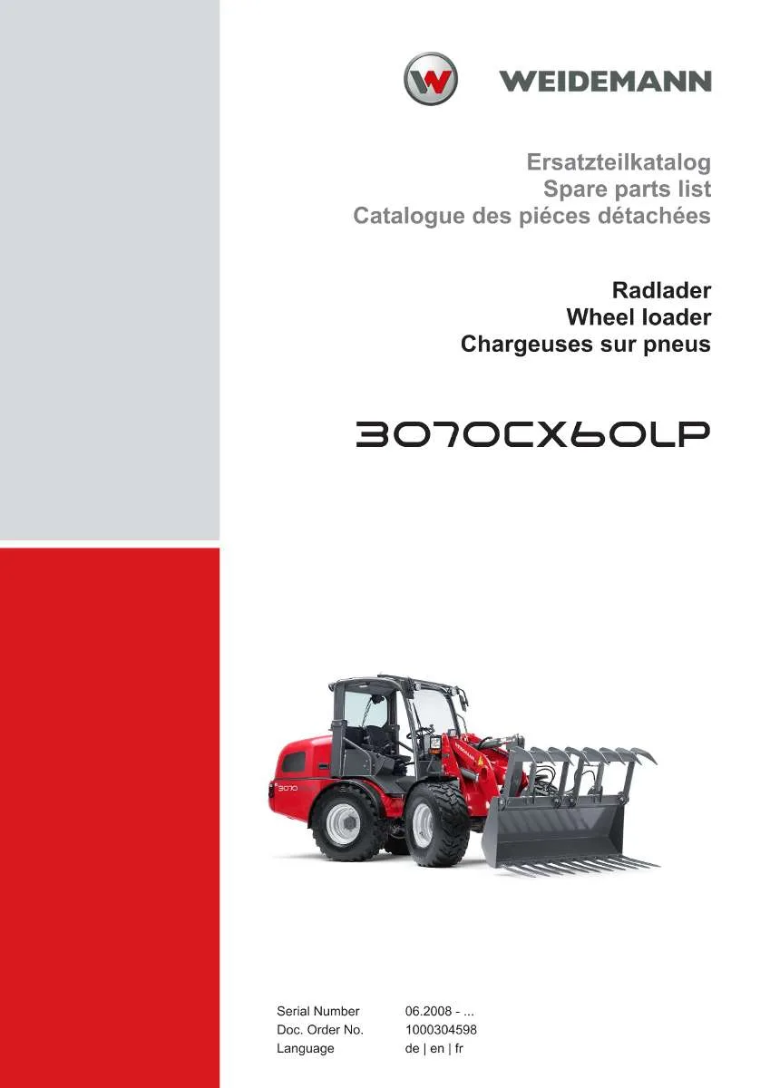 Weidemann Wheel Loader 3070CX60LP Parts List | Instant PDF Download
