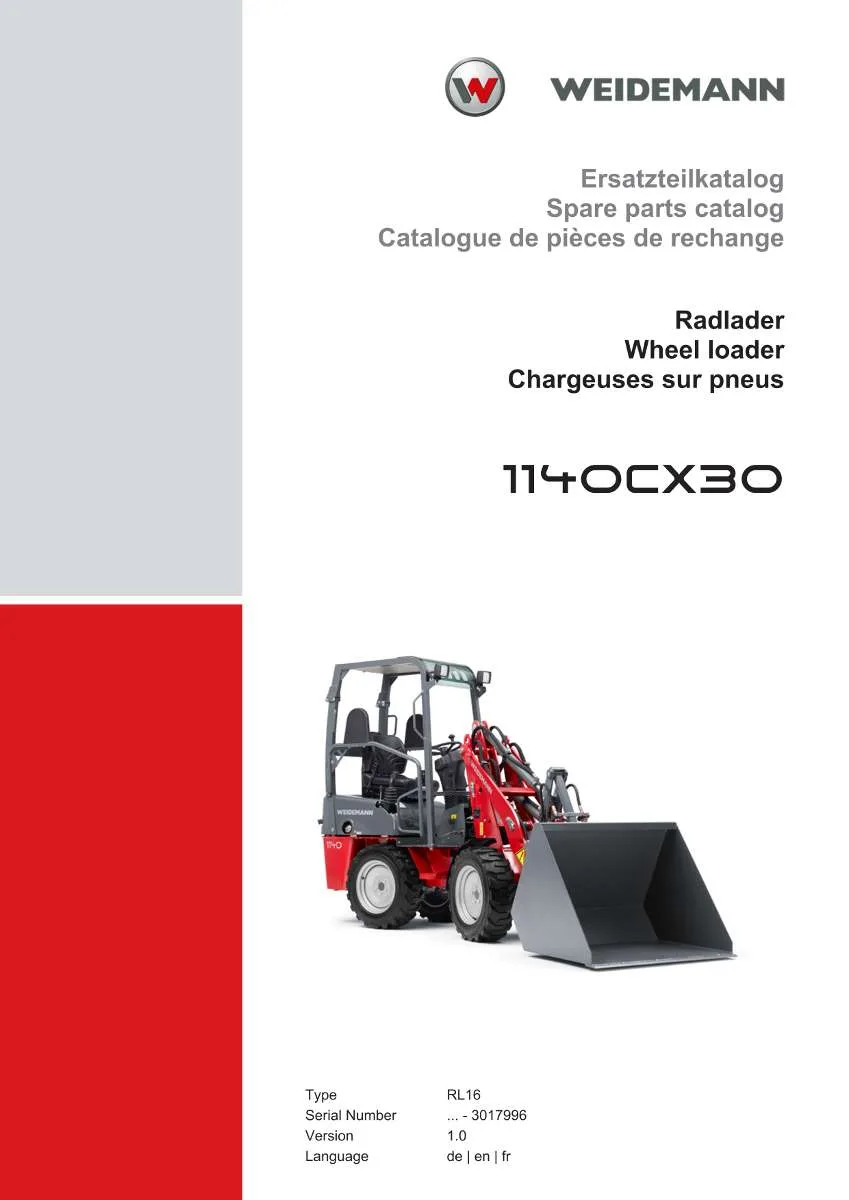Weidemann Wheel Loader 1140CX30 Parts List | Instant PDF Download