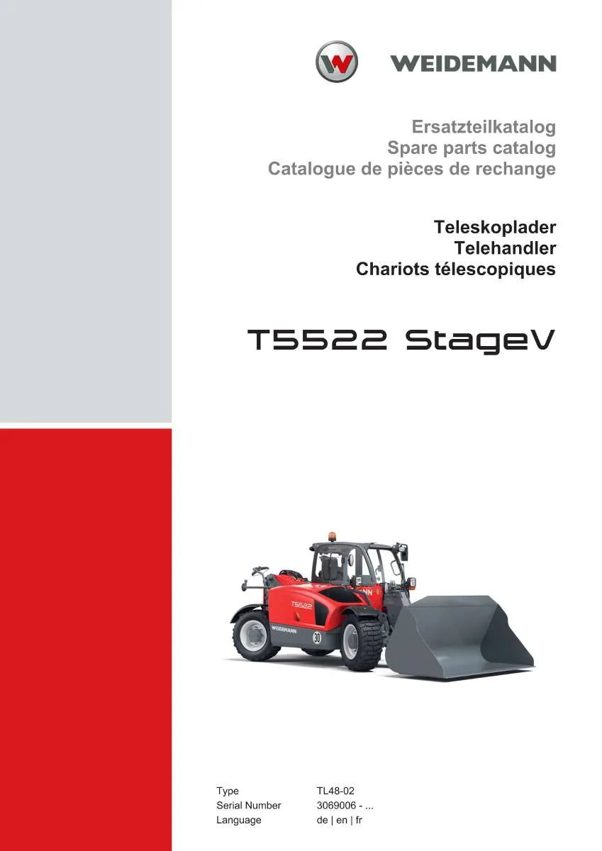 Weidemann Wheel Loader T5522 StageV Parts List | Instant PDF Download