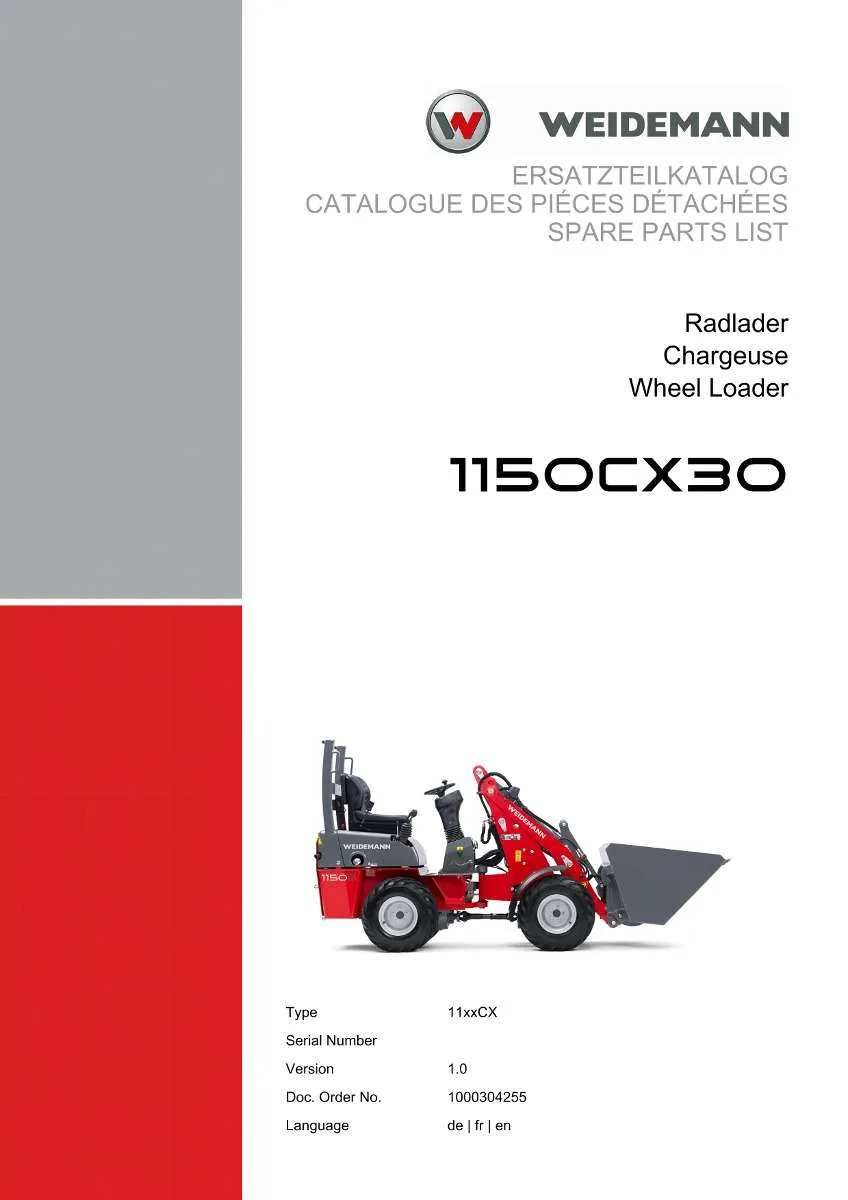 Weidemann Wheel Loader 1150CX30 Parts List | Instant PDF Download