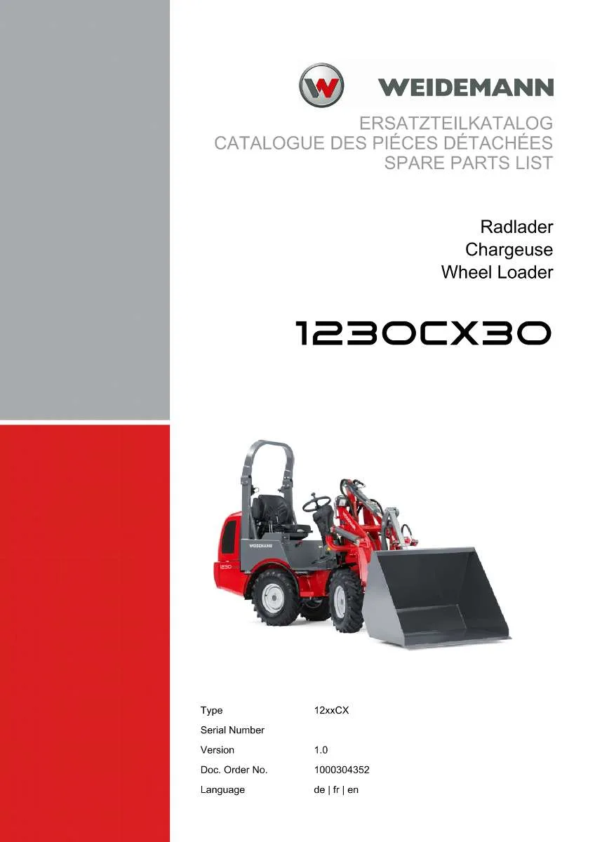 Weidemann Wheel Loader 1230CX30 Parts List | Instant PDF Download