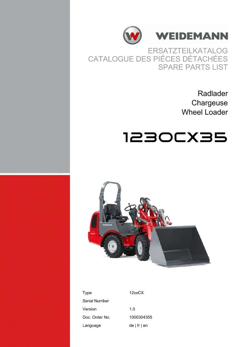 Weidemann Wheel Loader 1230CX35 Parts List | Instant PDF Download