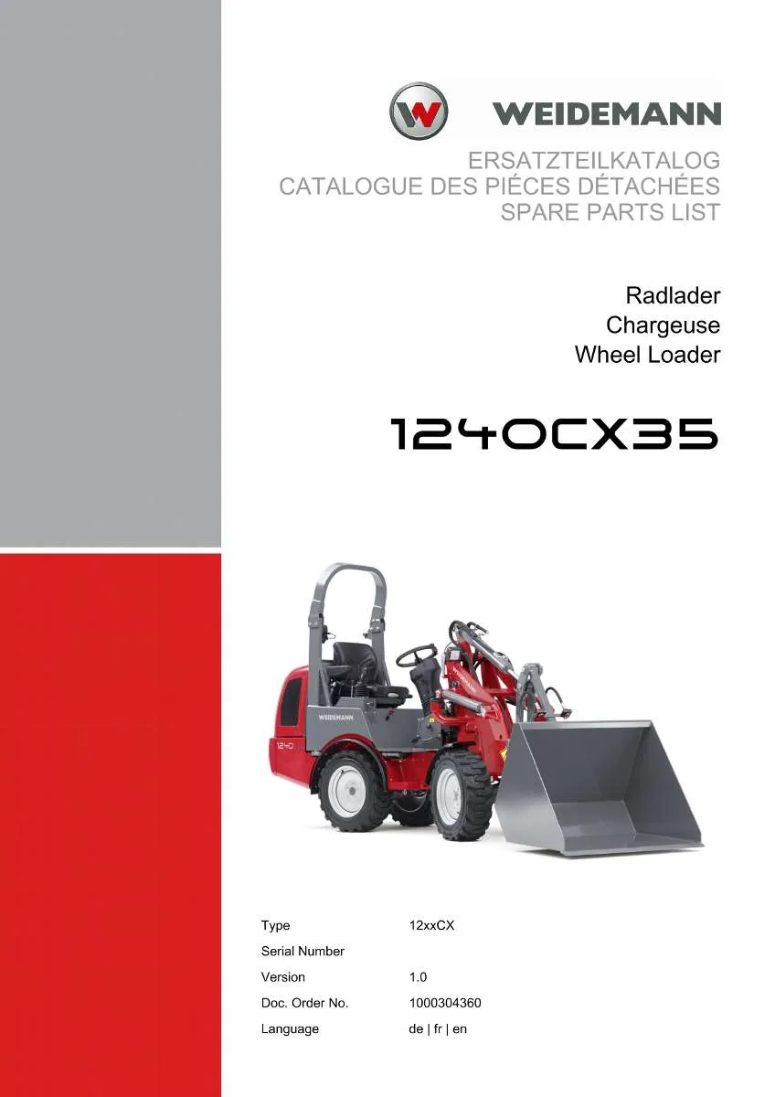 Weidemann Wheel Loader 1240CX35 Parts List | Instant PDF Download