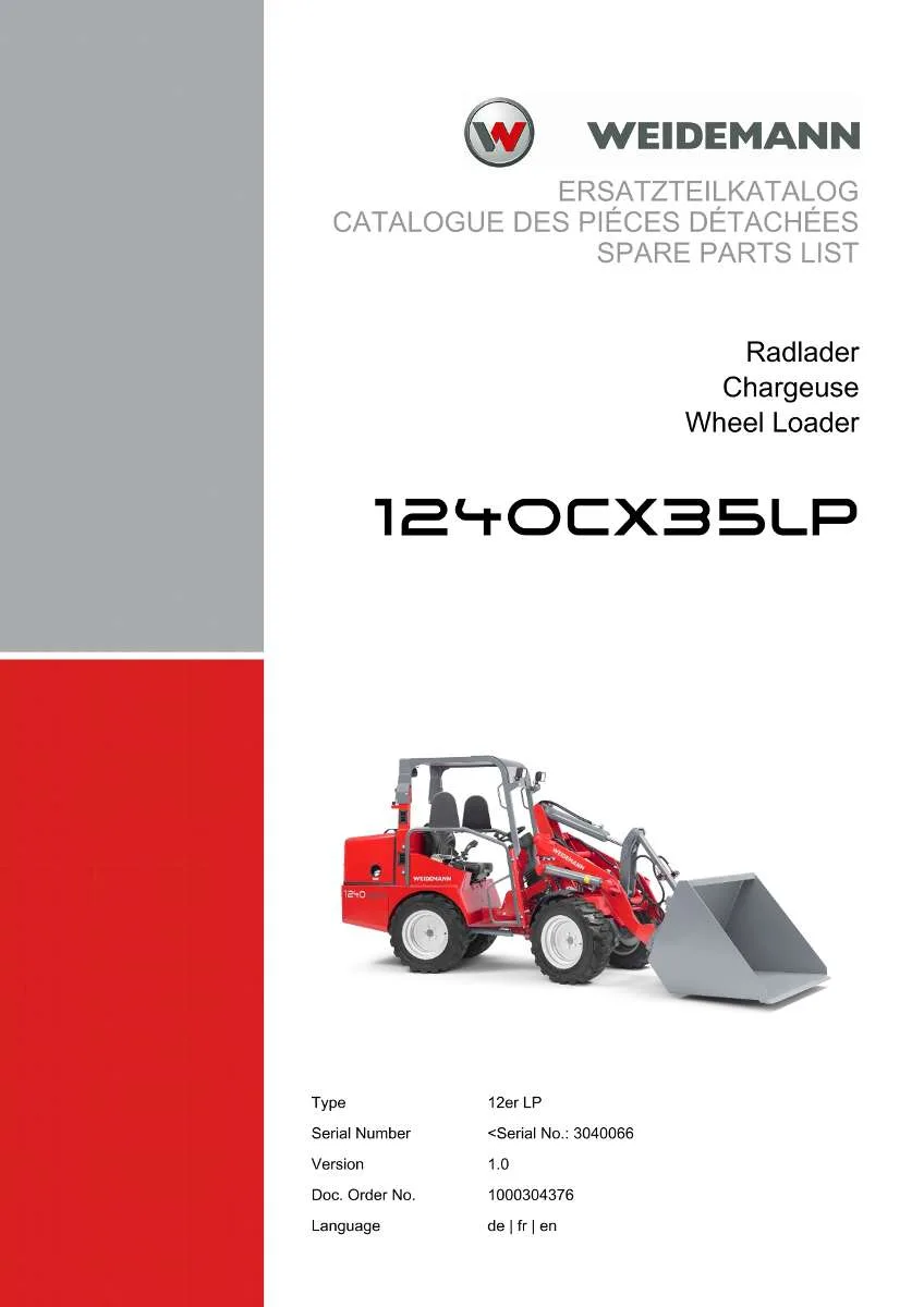 Weidemann Wheel Loader 1240CX35 LP Parts List | Instant PDF Download